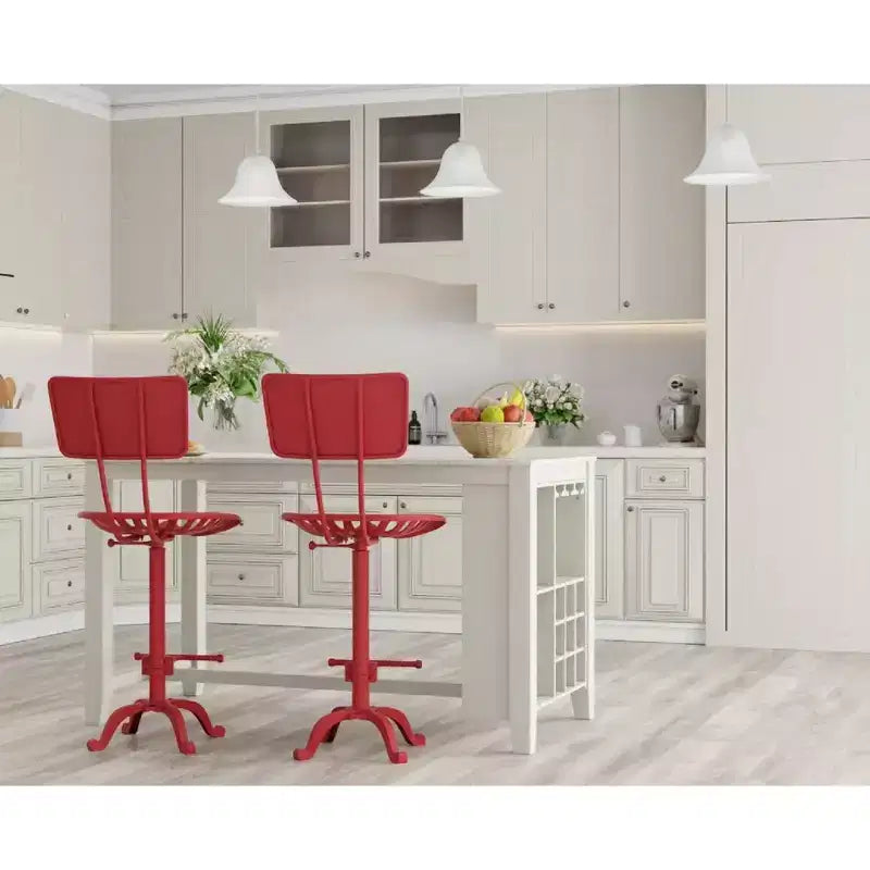 Carolina Living August Tractor Seat Counter Height Barstool with Back Red: Farmhouse Style, Iron, Adjustable 22"-33"