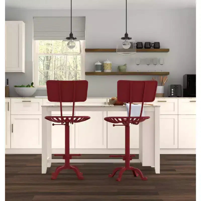 Carolina Living August Tractor Seat Counter Height Barstool with Back Red: Farmhouse Style, Iron, Adjustable 22"-33"