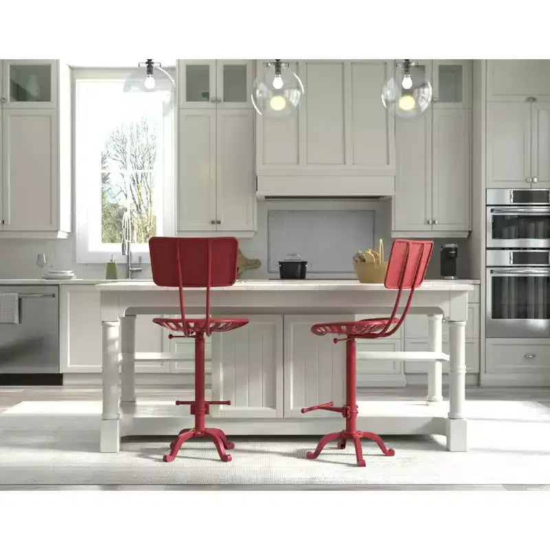 Carolina Living August Tractor Seat Counter Height Barstool with Back Red: Farmhouse Style, Iron, Adjustable 22"-33"