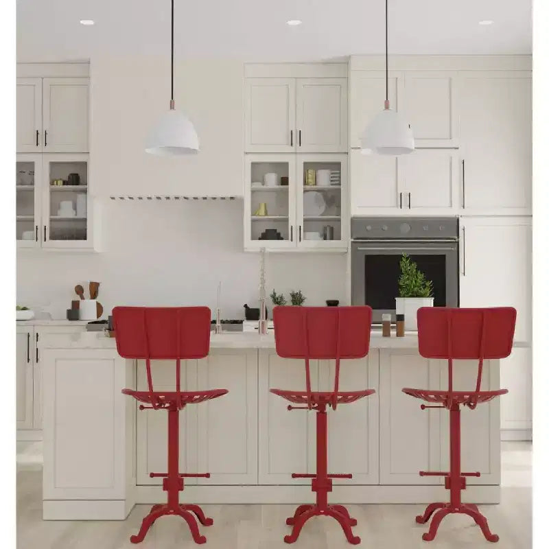 Carolina Living August Tractor Seat Counter Height Barstool with Back Red: Farmhouse Style, Iron, Adjustable 22"-33"