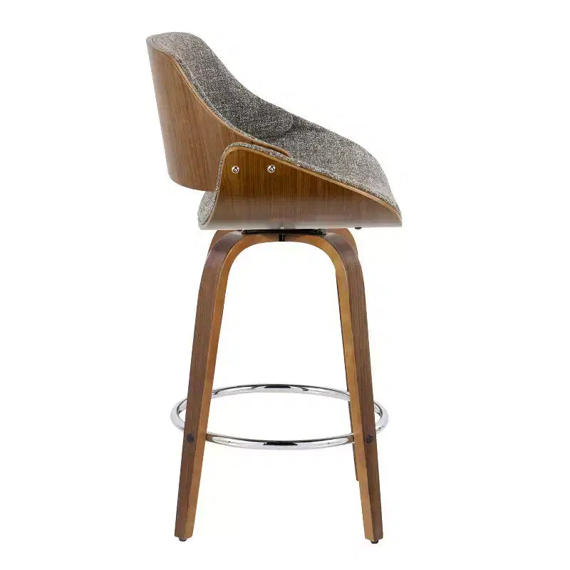 Set of 2 Fabrizzi Counter Height Barstools Walnut/Chrome/Gray: Swivel, Upholstered, Wood Frame - LumiSource