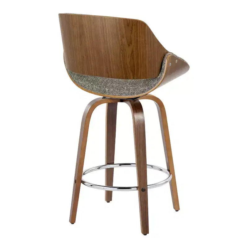 Set of 2 Fabrizzi Counter Height Barstools Walnut/Chrome/Gray: Swivel, Upholstered, Wood Frame - LumiSource