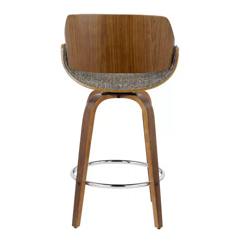 Set of 2 Fabrizzi Counter Height Barstools Walnut/Chrome/Gray: Swivel, Upholstered, Wood Frame - LumiSource