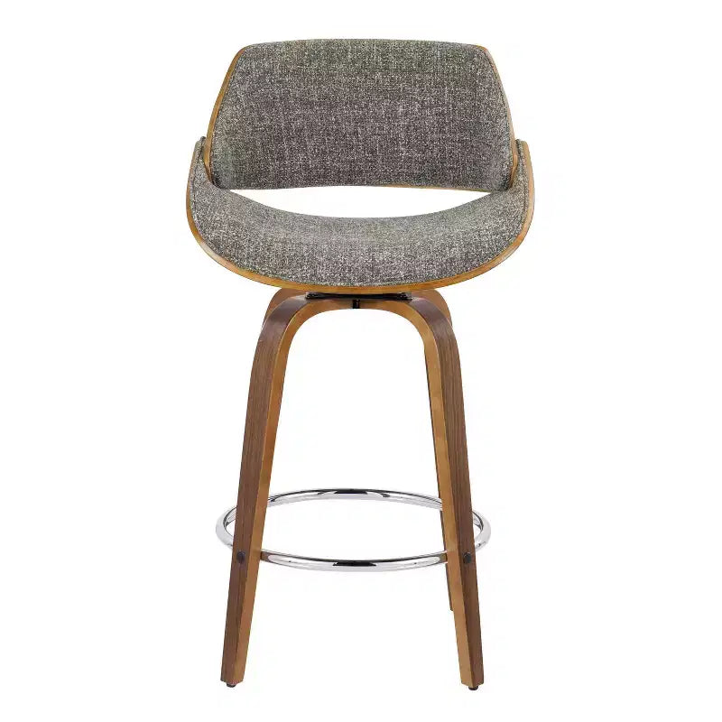 Set of 2 Fabrizzi Counter Height Barstools Walnut/Chrome/Gray: Swivel, Upholstered, Wood Frame - LumiSource