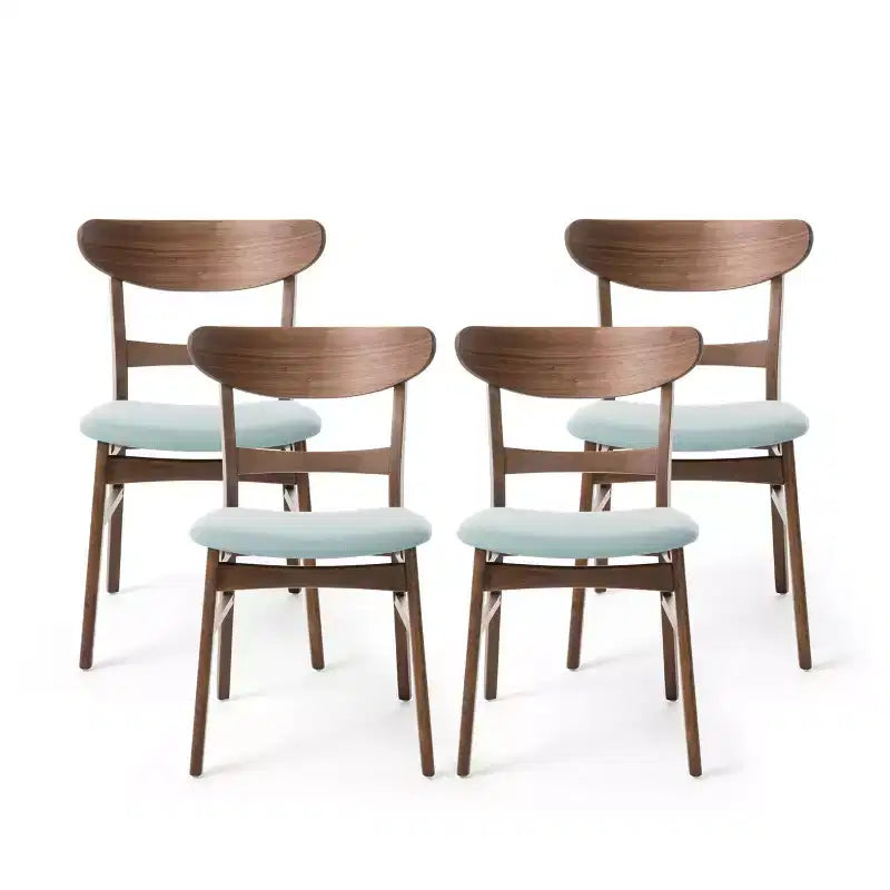 Set of 4 Idalia Mid-Century Modern Dining Chairs Mint/Walnut: Upholstered, Rubberwood Frame - Christopher Knight Home
