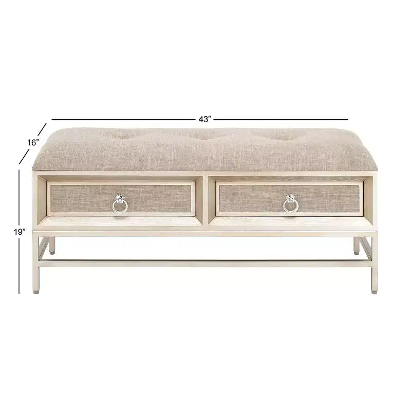 Contemporary Linen Storage Bench Beige - Olivia & May: Tufted Upholstered, Iron & Wood Frame, Stainless Steel Legs, 2-Seater
