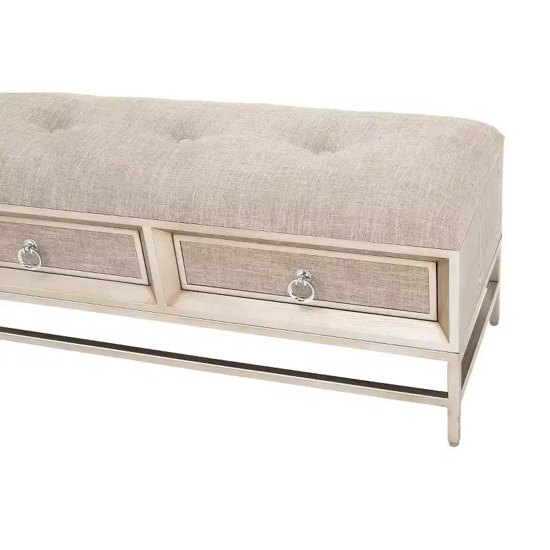 Contemporary Linen Storage Bench Beige - Olivia & May: Tufted Upholstered, Iron & Wood Frame, Stainless Steel Legs, 2-Seater