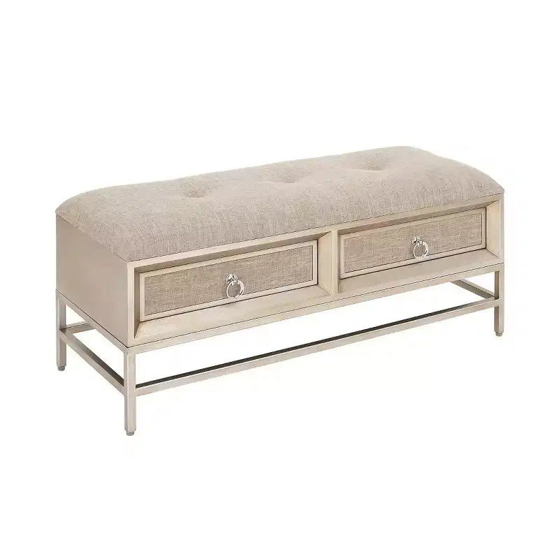 Contemporary Linen Storage Bench Beige - Olivia & May: Tufted Upholstered, Iron & Wood Frame, Stainless Steel Legs, 2-Seater