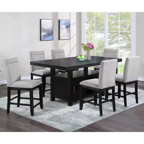 7pc Yves Counter Height Dining Set with Storage Rubbed Charcoal - Steve Silver Co.