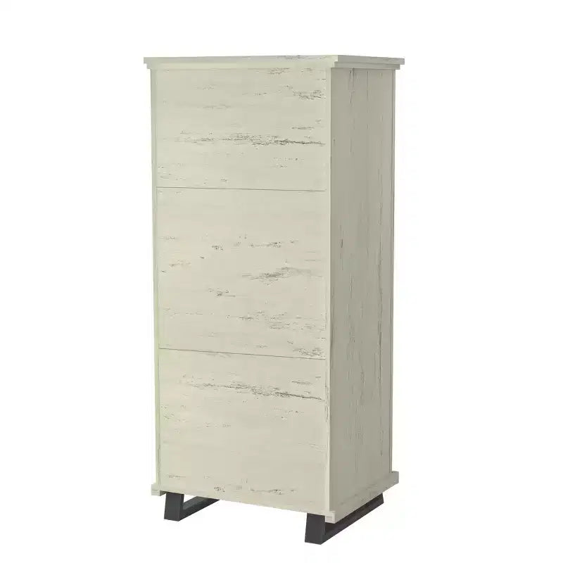 24" Wide Chest of 5 Drawers with Stylish Metal Wood Grain Handles Saw Cut Off-White - Festivo