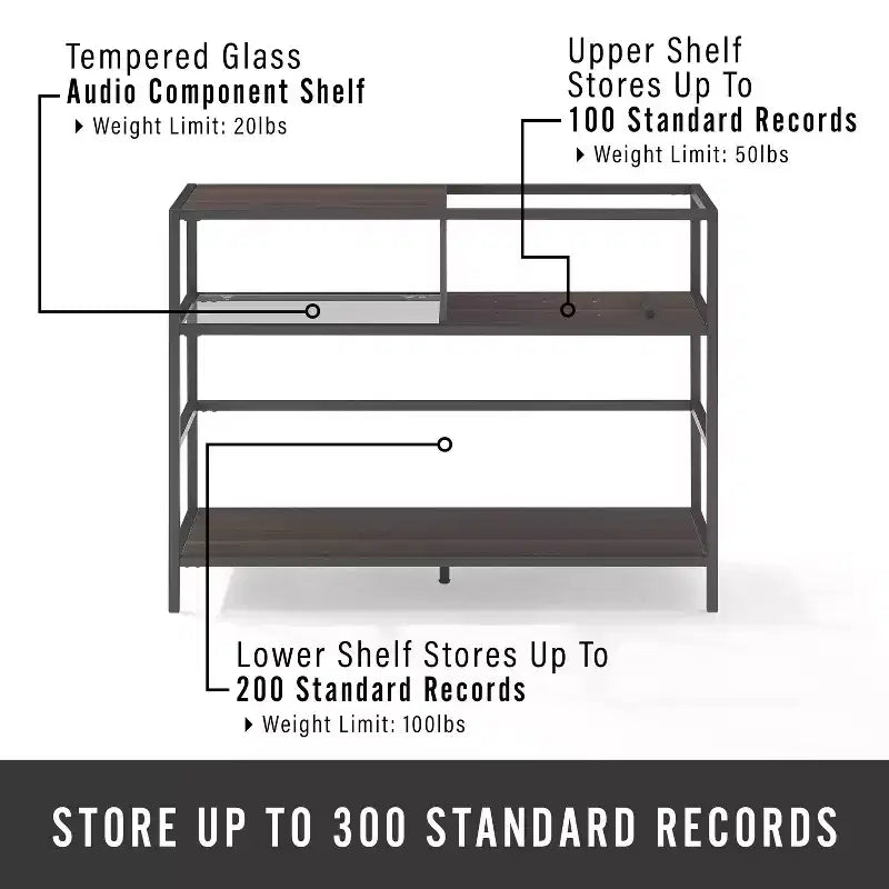 Provo Record Storage Console: Crosley Media Stand with Turntable Shelf, Vinyl Album Holder