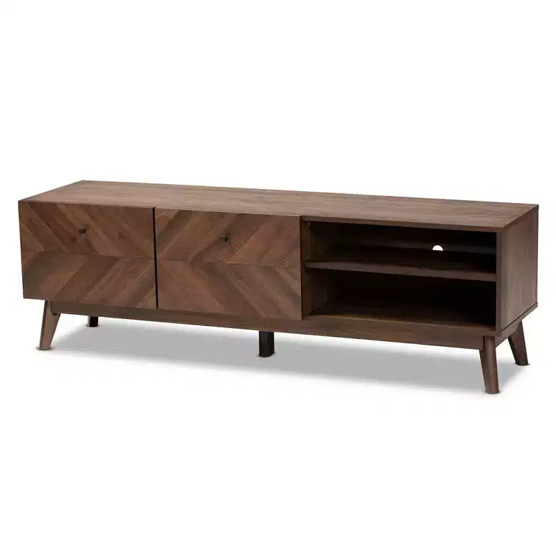 Hartman Wood TV Stand for TVs up to 60" Walnut Brown - Baxton Studio: Entertainment Center with Storage Drawer