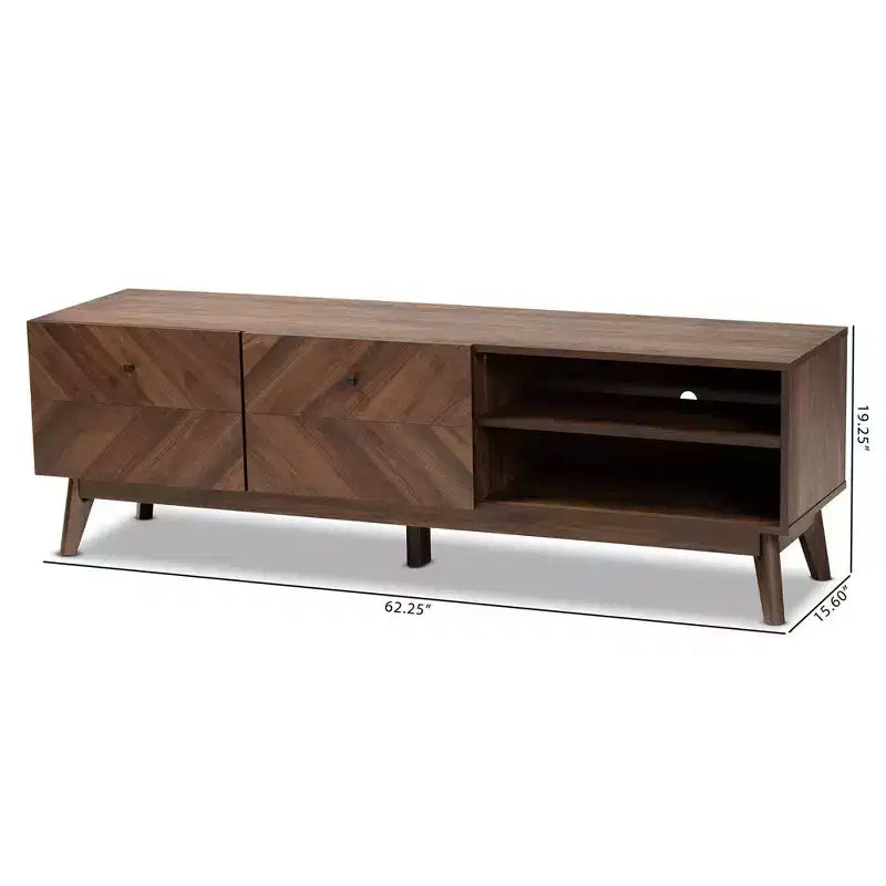Hartman Wood TV Stand for TVs up to 60" Walnut Brown - Baxton Studio: Entertainment Center with Storage Drawer