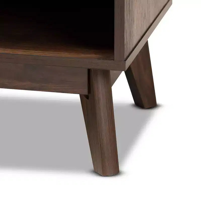 Hartman Wood TV Stand for TVs up to 60" Walnut Brown - Baxton Studio: Entertainment Center with Storage Drawer