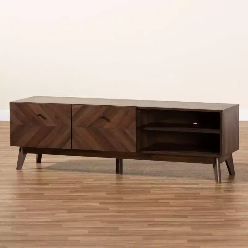 Hartman Wood TV Stand for TVs up to 60" Walnut Brown - Baxton Studio: Entertainment Center with Storage Drawer