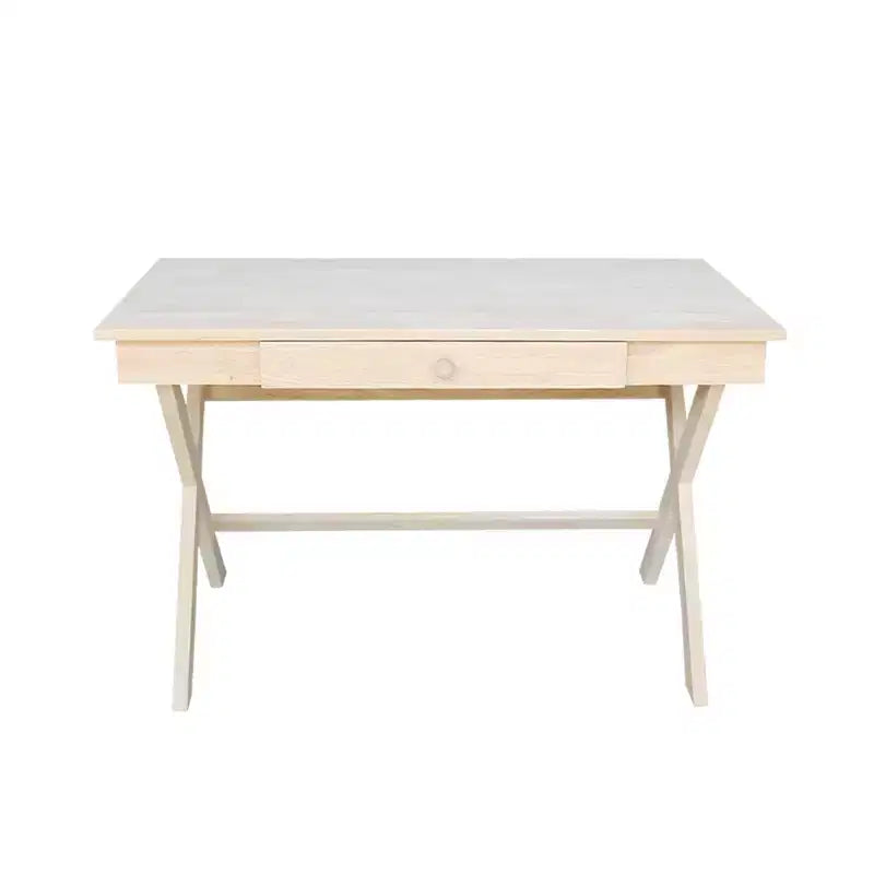 Cross Leg Desk Unfinished - International Concepts: Rubberwood Writing Desk with Drawer, Hardwood Frame