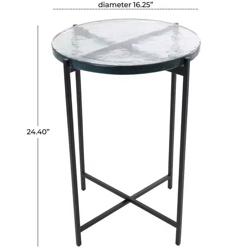 Olivia & May Metal X Shaped Accent Table with Textured Glass Tabletop Black: Contemporary Design, No Assembly Required