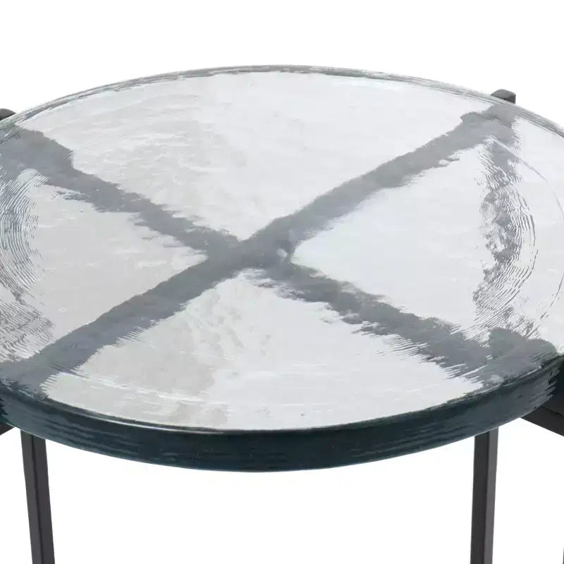 Olivia & May Metal X Shaped Accent Table with Textured Glass Tabletop Black: Contemporary Design, No Assembly Required