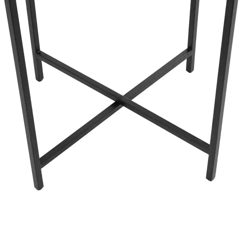Olivia & May Metal X Shaped Accent Table with Textured Glass Tabletop Black: Contemporary Design, No Assembly Required