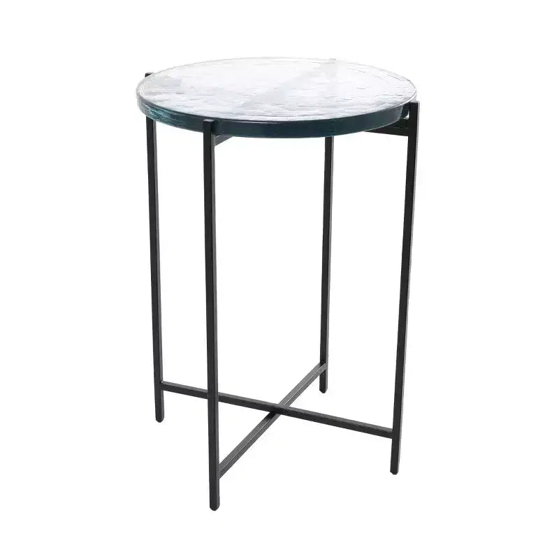 Olivia & May Metal X Shaped Accent Table with Textured Glass Tabletop Black: Contemporary Design, No Assembly Required