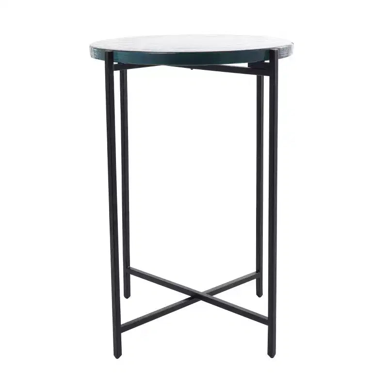 Olivia & May Metal X Shaped Accent Table with Textured Glass Tabletop Black: Contemporary Design, No Assembly Required