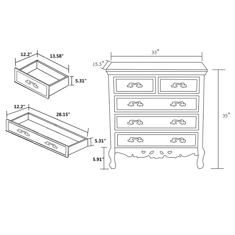 Levron Two-Tone Wood 5 Drawer Storage Cabinet Walnut Brown/White - Baxton Studio