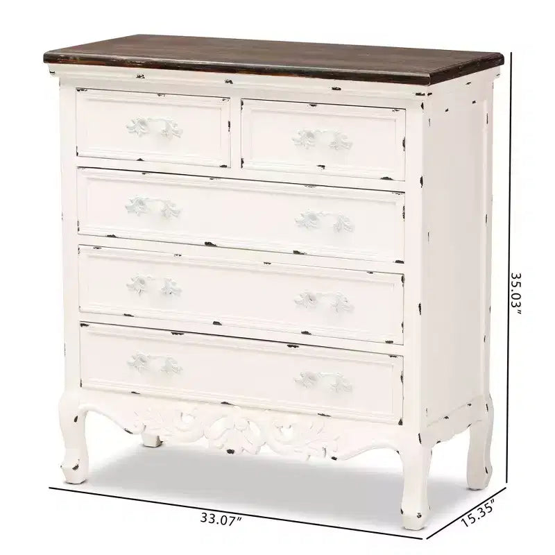 Levron Two-Tone Wood 5 Drawer Storage Cabinet Walnut Brown/White - Baxton Studio