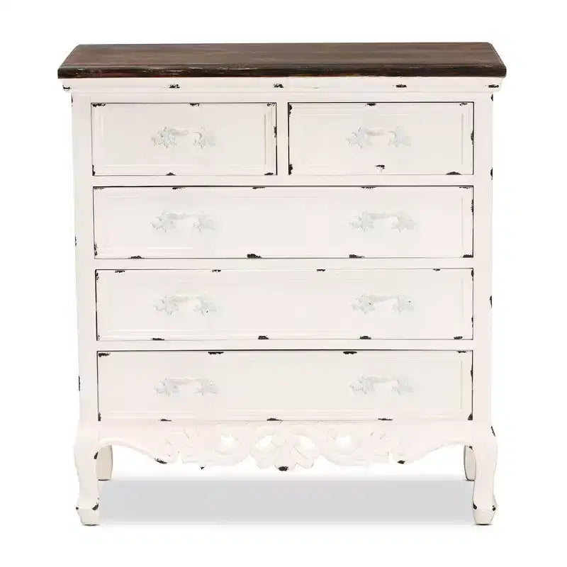 Levron Two-Tone Wood 5 Drawer Storage Cabinet Walnut Brown/White - Baxton Studio