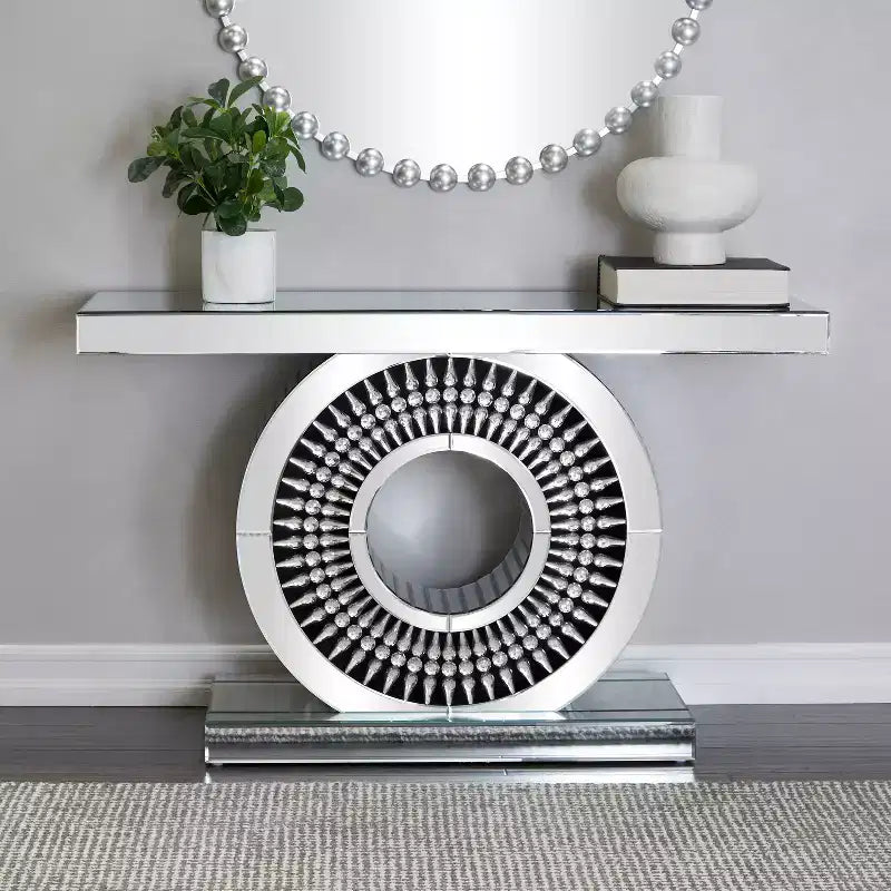 Glam Glass Crystal Console Table Silver - Olivia & May: Luxury Entryway Furniture, No Drawers