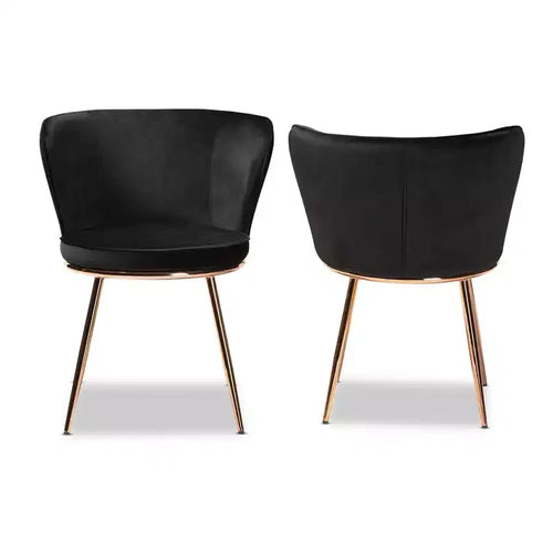 2pc Farah Velvet Fabric Upholstered Metal Dining Chair Set - Baxton Studio