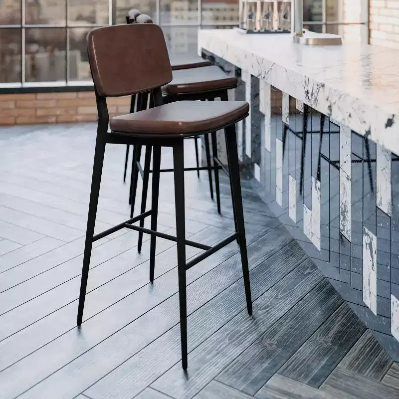 Flash Furniture Kenzie Commercial Grade Mid-Back Barstools - LeatherSoft Upholstery - Iron Frame with Integrated Footrest - Set of 2