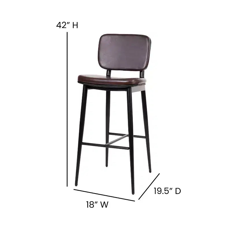 Flash Furniture Kenzie Commercial Grade Mid-Back Barstools - LeatherSoft Upholstery - Iron Frame with Integrated Footrest - Set of 2