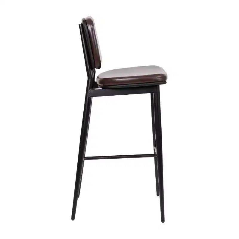 Flash Furniture Kenzie Commercial Grade Mid-Back Barstools - LeatherSoft Upholstery - Iron Frame with Integrated Footrest - Set of 2