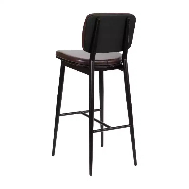 Flash Furniture Kenzie Commercial Grade Mid-Back Barstools - LeatherSoft Upholstery - Iron Frame with Integrated Footrest - Set of 2