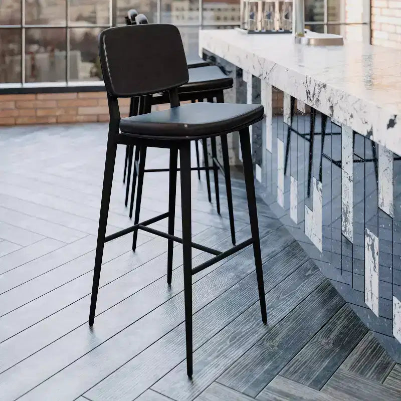 Flash Furniture Kenzie Commercial Grade Mid-Back Barstools - LeatherSoft Upholstery - Iron Frame with Integrated Footrest - Set of 2