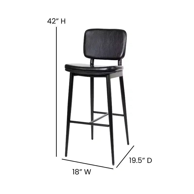 Flash Furniture Kenzie Commercial Grade Mid-Back Barstools - LeatherSoft Upholstery - Iron Frame with Integrated Footrest - Set of 2