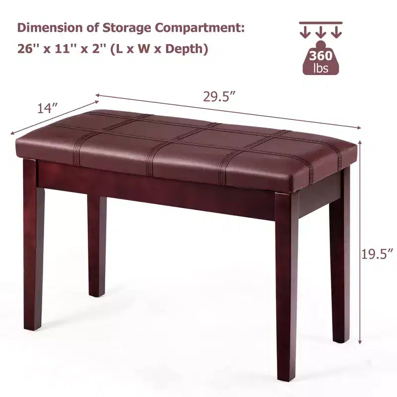 Costway Solid Wood PU Leather Piano Bench Padded Double Duet Keyboard Seat Storage Brown