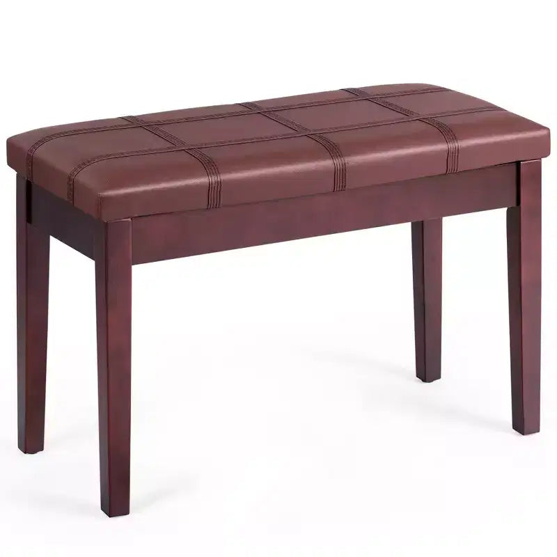 Costway Solid Wood PU Leather Piano Bench Padded Double Duet Keyboard Seat Storage Brown