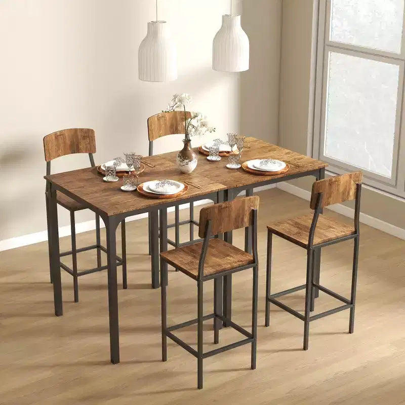 HOMCOM 3 Piece Industrial Counter Height Dining Table Set, Bar Table & Chairs with Steel Legs & Footrests