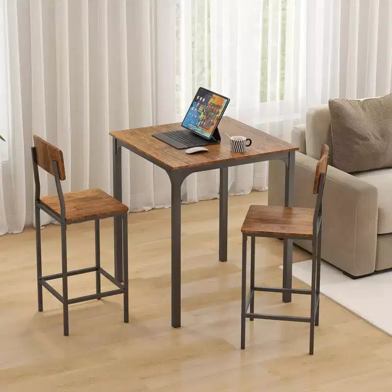 HOMCOM 3 Piece Industrial Counter Height Dining Table Set, Bar Table & Chairs with Steel Legs & Footrests