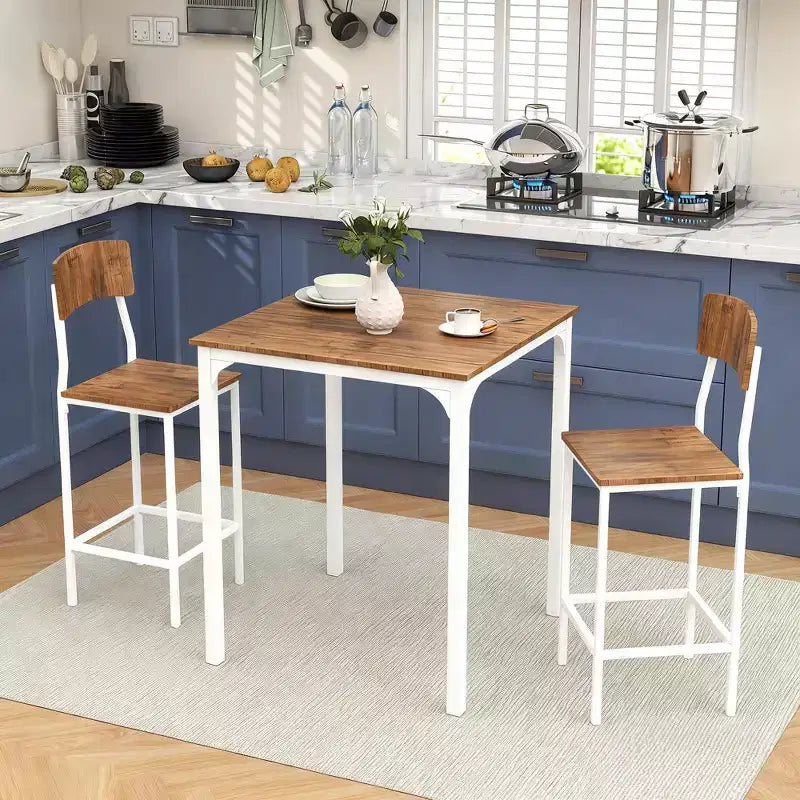 HOMCOM 3 Piece Industrial Counter Height Dining Table Set, Bar Table & Chairs with Steel Legs & Footrests
