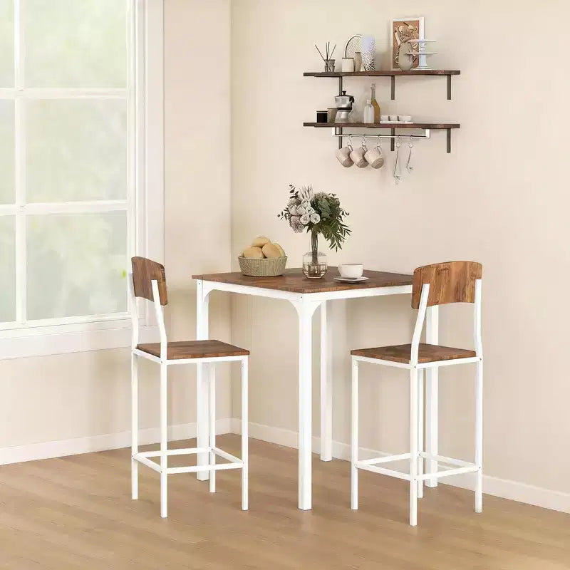 HOMCOM 3 Piece Industrial Counter Height Dining Table Set, Bar Table & Chairs with Steel Legs & Footrests