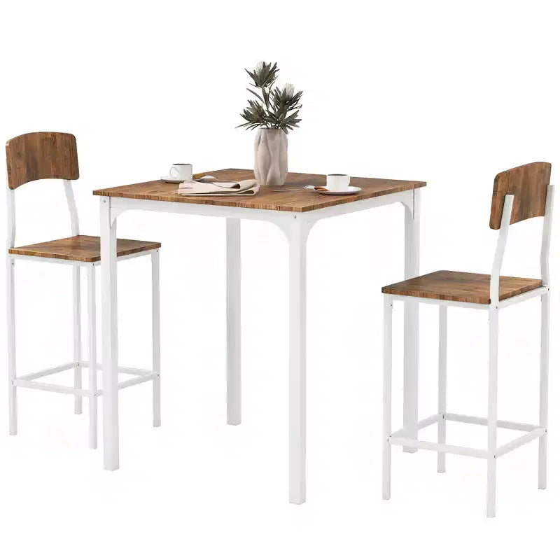 HOMCOM 3 Piece Industrial Counter Height Dining Table Set, Bar Table & Chairs with Steel Legs & Footrests