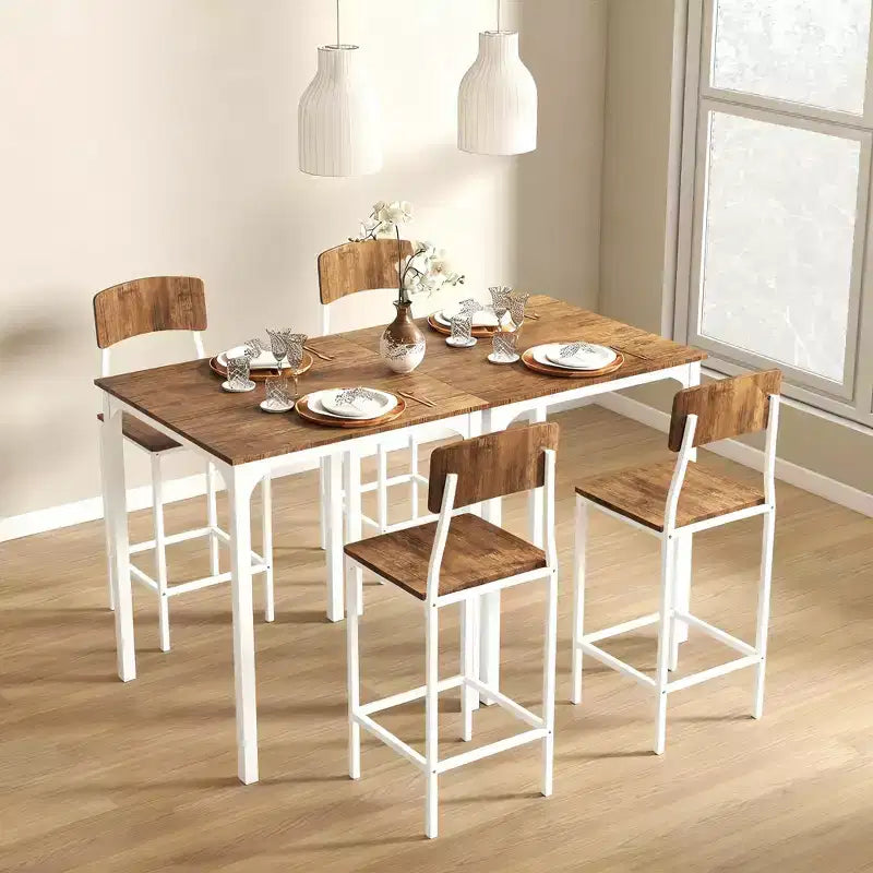 HOMCOM 3 Piece Industrial Counter Height Dining Table Set, Bar Table & Chairs with Steel Legs & Footrests