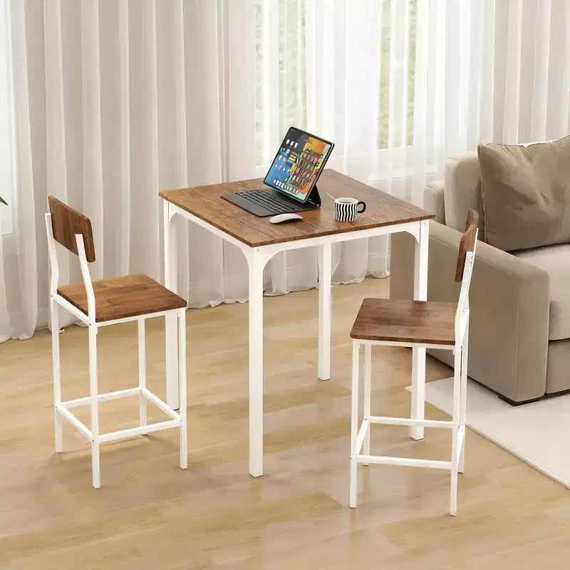 HOMCOM 3 Piece Industrial Counter Height Dining Table Set, Bar Table & Chairs with Steel Legs & Footrests