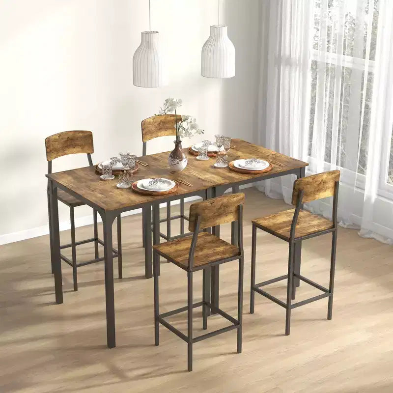 HOMCOM 3 Piece Industrial Counter Height Dining Table Set, Bar Table & Chairs with Steel Legs & Footrests