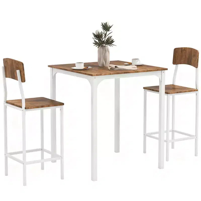 HOMCOM 3 Piece Industrial Counter Height Dining Table Set, Bar Table & Chairs with Steel Legs & Footrests