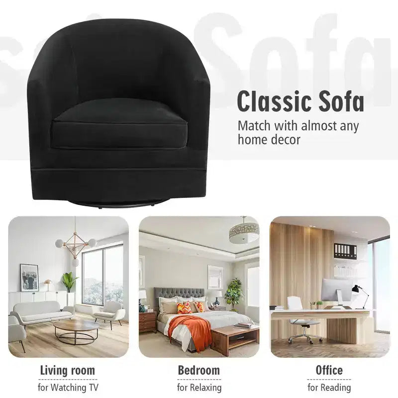 Costway Modern Swivel Barrel Chair Upholstered Velvet Armchair with Metal Base