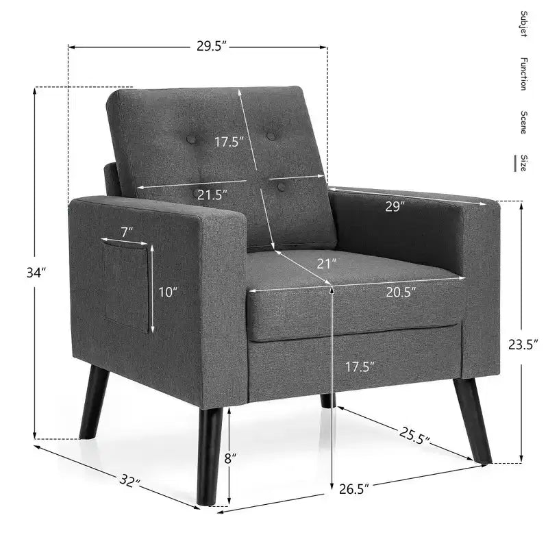 Costway Set of 2 Upholstered Accent Chair Single Sofa Armchair w/ Wooden Legs