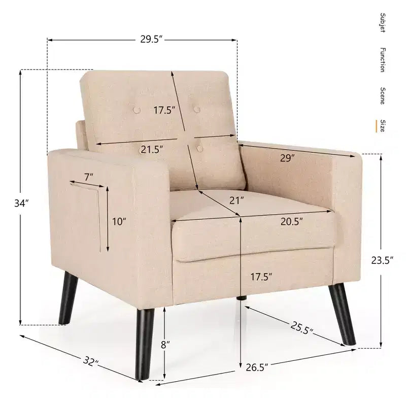 Costway Set of 2 Upholstered Accent Chair Single Sofa Armchair w/ Wooden Legs